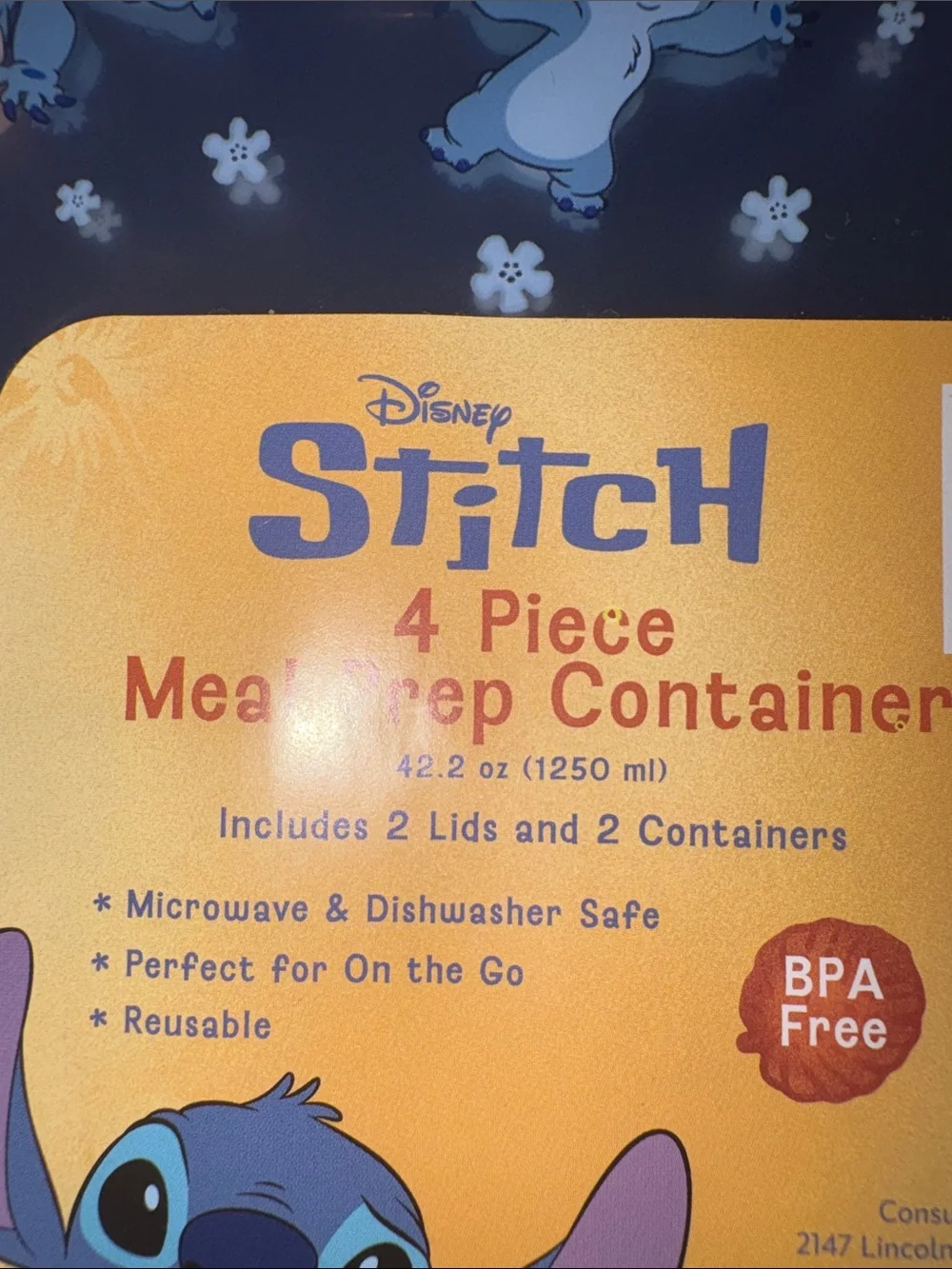 Disney Stitch Purple Meal Prep Container Set with Blue Character Prints